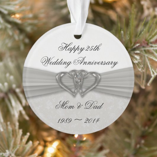Damask 25th Wedding Jubileum AcrylOrnament Ornament (Boom)