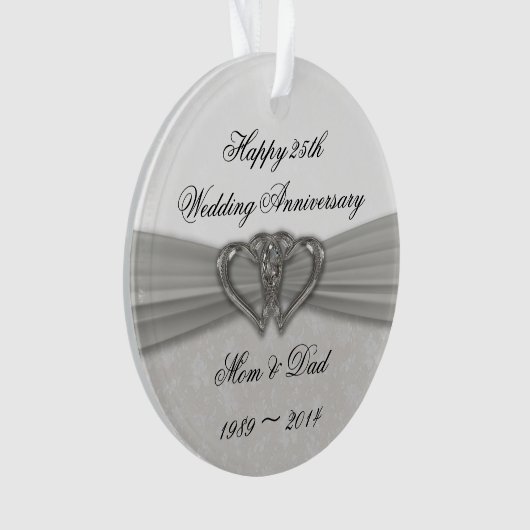 Damask 25th Wedding Jubileum AcrylOrnament Ornament (voorkant)