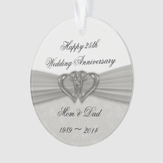 Damask 25th Wedding Jubileum AcrylOrnament Ornament (voorkant)