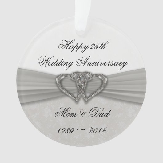 Damask 25th Wedding Jubileum AcrylOrnament Ornament (voorkant)