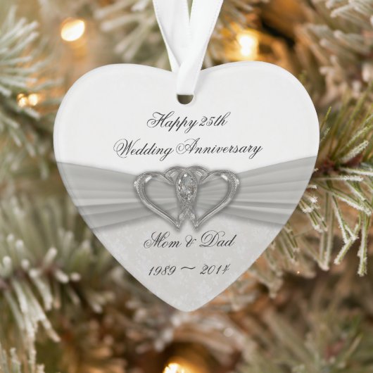 Damask 25th Wedding Jubileum AcrylOrnament Ornament (Boom)