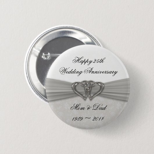 Damask 25th Wedding Jubileum Button (Voorkant /achterkant)