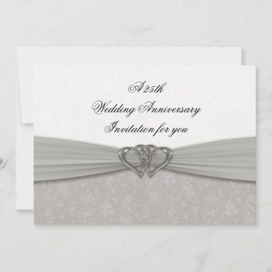 Damask 25th Wedding Jubileum Invitation Kaart (Voorkant)