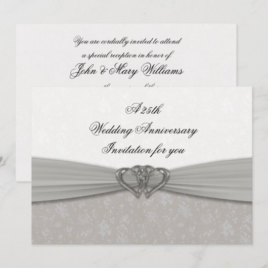 Damask 25th Wedding Jubileum Invitation Kaart (Voorkant / Achterkant)