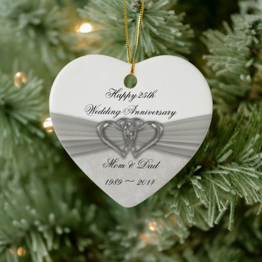 Damask 25th Wedding Jubileum Ornament (Boom)