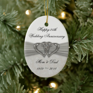 Damask 25th Wedding Jubileum Ornament