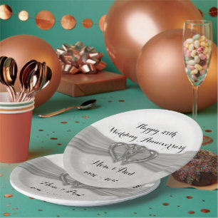 Damask 25th Wedding Jubileum Paper Borden Papieren Bordje