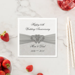 Damask 25th Wedding Jubileum Paper Napkins Servetten