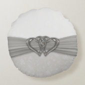 Damask 25th Wedding Jubileum Round Sierkussen Rond Kussen (Achterkant)