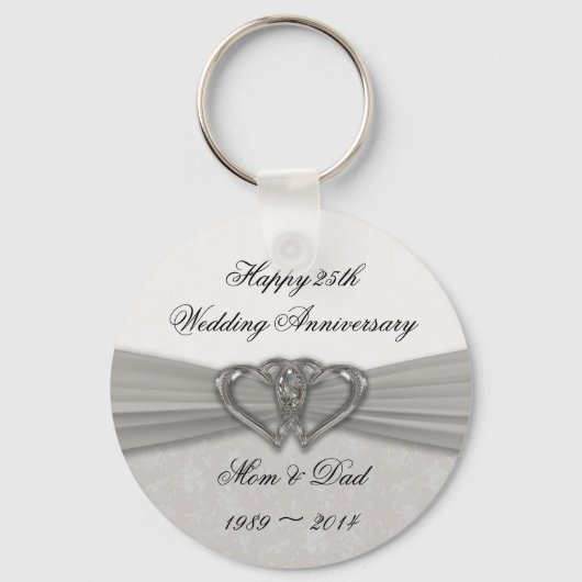 Damask 25th Wedding Jubileum Sleutelhanger (Voorkant)