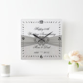 Damask 25th Wedding Jubileum Square Wall Clock Vierkante Klok (Huis)
