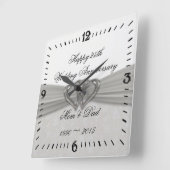 Damask 25th Wedding Jubileum Square Wall Clock Vierkante Klok (Hoek)