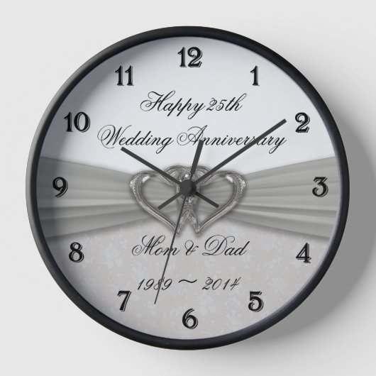 Damask 25th Wedding Jubileum Wall Clock (Voorkant)