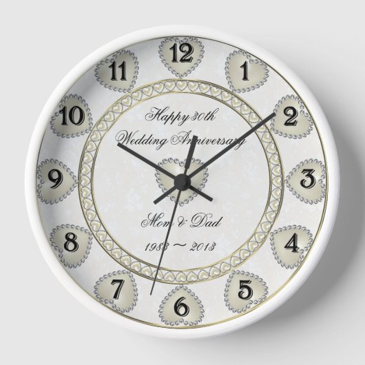 Damask 30th Wedding Jubileum Clock (Voorkant)