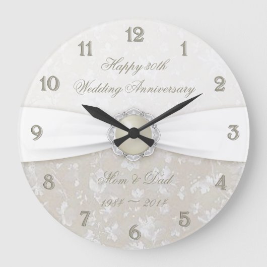 Damask 30th Wedding Jubileum Clock Grote Klok (Voorkant)