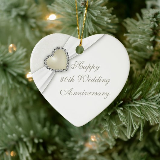 Damask 30th Wedding Jubileum Heart Ornament (Boom)