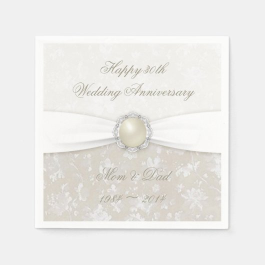Damask 30th Wedding Jubileum Paper Napkins Servetten (Voorkant)
