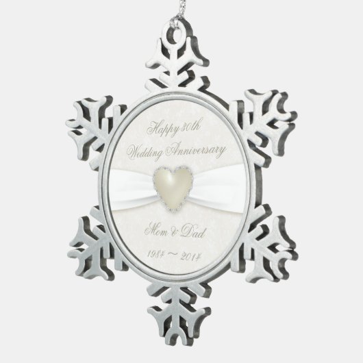 Damask 30th Wedding Jubileum Pewter Ornament (Rechts)