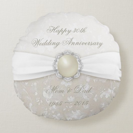 Damask 30th Wedding Jubileum Round Sierkussen Rond Kussen (Voorkant)
