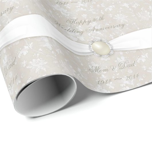 Damask 30th Wedding Jubileum Wrapping Paper Cadeaupapier (Rol Hoek)