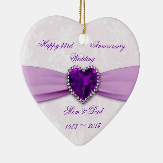 Damask 33rd Wedding Jubileum Heart Ornament (Rechts)