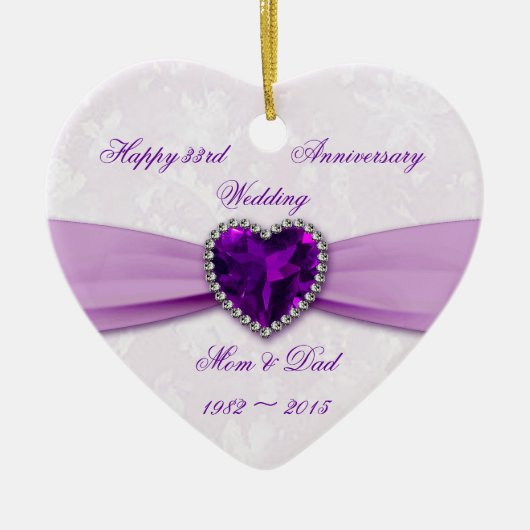 Damask 33rd Wedding Jubileum Heart Ornament (Voorkant)