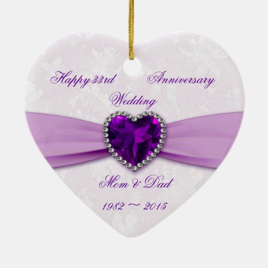 Damask 33rd Wedding Jubileum Heart Ornament (Achterkant)