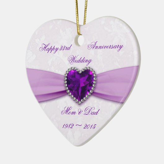 Damask 33rd Wedding Jubileum Heart Ornament (Links)