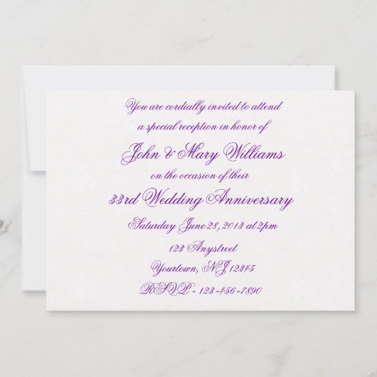 Damask 33rd Wedding Jubileum Invitation Kaart (Achterkant)