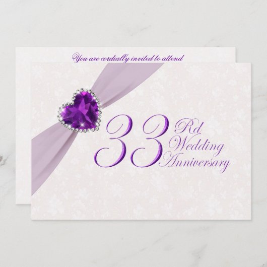 Damask 33rd Wedding Jubileum Invitation Kaart (Voorkant / Achterkant)