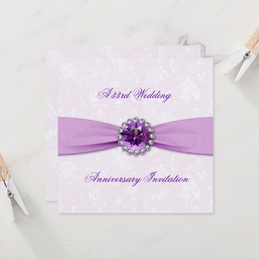 Damask 33rd Wedding Jubileum Invitation Kaart (Voorkant / Achterkant in situ)