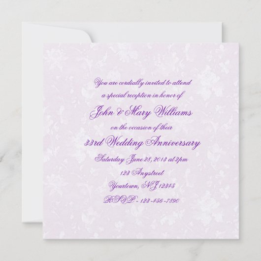 Damask 33rd Wedding Jubileum Invitation Kaart (Achterkant)