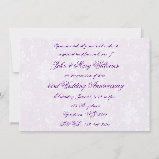 Damask 33rd Wedding Jubileum Invitation Kaart (Achterkant)