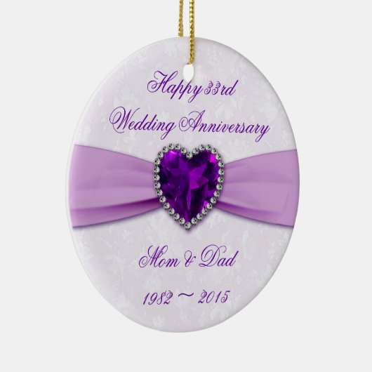 Damask 33rd Wedding Jubileum Round Ornament (Rechts)