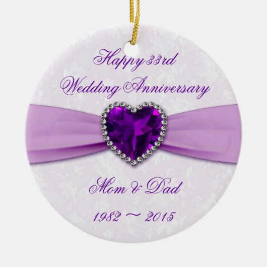 Damask 33rd Wedding Jubileum Round Ornament (Voorkant)