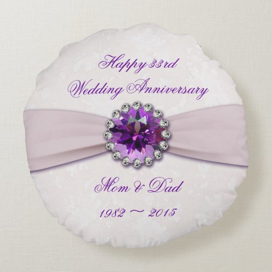 Damask 33rd Wedding Jubileum Round Sierkussen Rond Kussen (Achterkant)