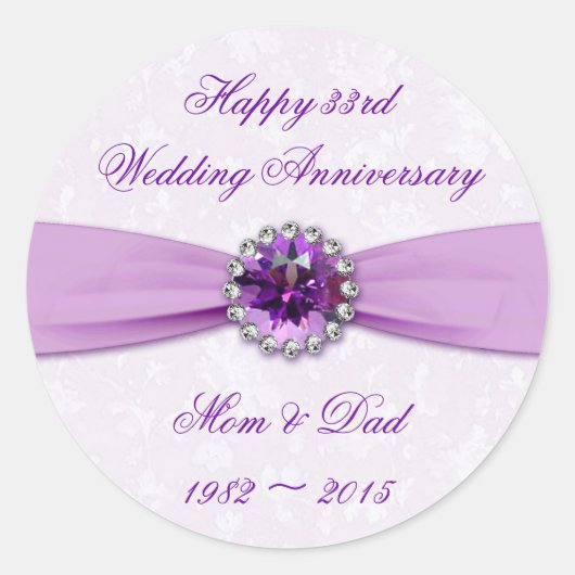 Damask 33rd Wedding Jubileum Round Sticker (Voorkant)