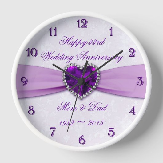 Damask 33rd Wedding Jubileum Wall Clock (Voorkant)