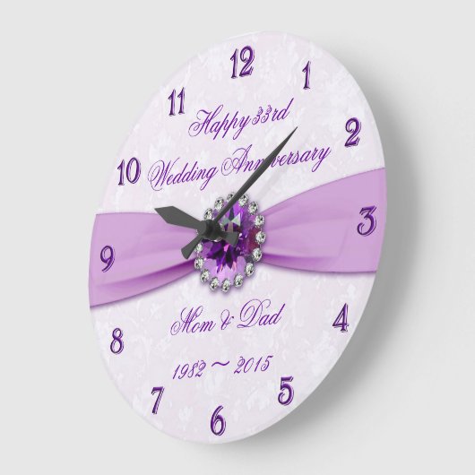 Damask 33rd Wedding Jubileum Wall Clock Grote Klok (Hoek)