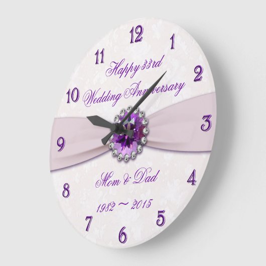 Damask 33rd Wedding Jubileum Wall Clock Grote Klok (Hoek)
