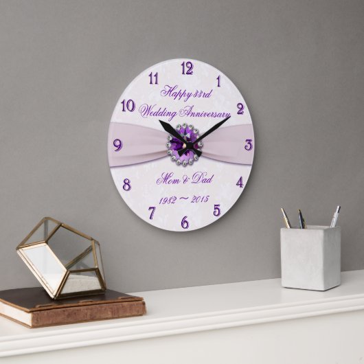 Damask 33rd Wedding Jubileum Wall Clock Grote Klok (Kantoor)