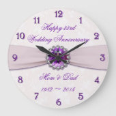 Damask 33rd Wedding Jubileum Wall Clock Grote Klok (Voorkant)