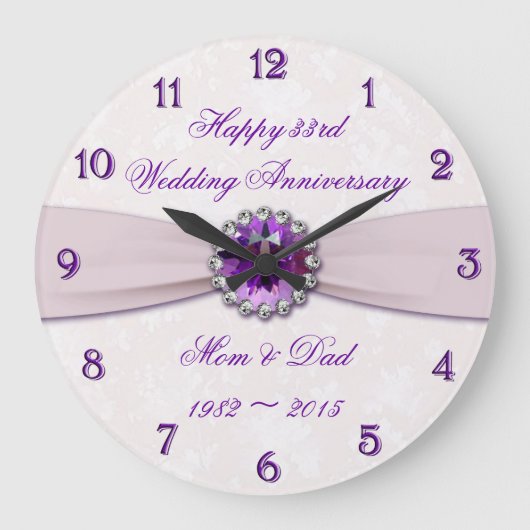Damask 33rd Wedding Jubileum Wall Clock Grote Klok (Voorkant)