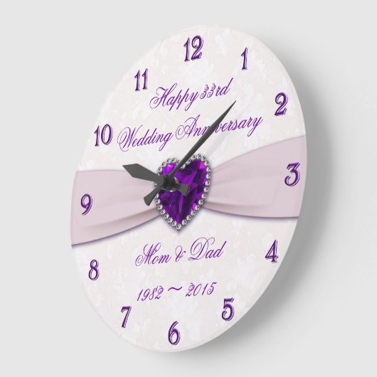 Damask 33rd Wedding Jubileum Wall Clock Grote Klok (Hoek)