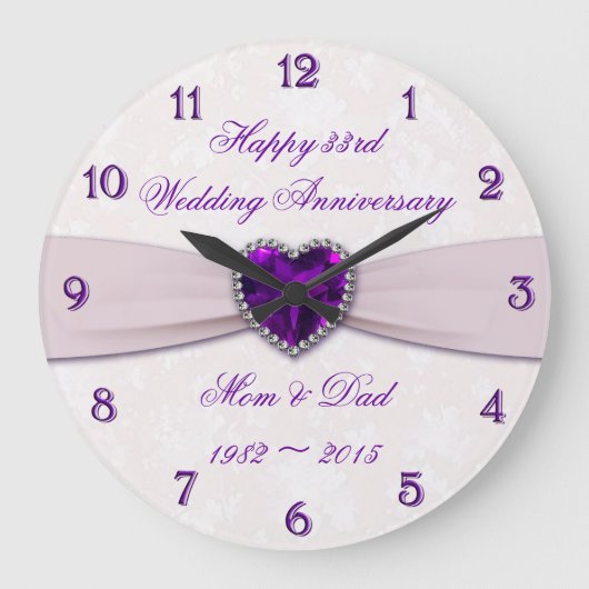 Damask 33rd Wedding Jubileum Wall Clock Grote Klok (Voorkant)