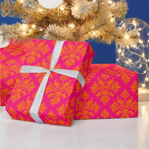 Damask #3 Doe-het-zelf Kleuren Frambozen Roze Oran Cadeaupapier