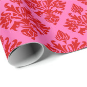 Damask #3 Doe-het-zelf Kleuren Heet Roze Rood Cadeaupapier (Rol Hoek)