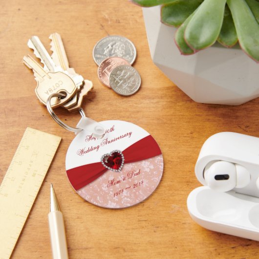 Damask 40e huwelijksjubileum ontwerp sleutelhanger (Bureau)