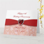 Damask 40th Wedding Jubileum 11 x 8,5 Kaart (Gele Bloem)