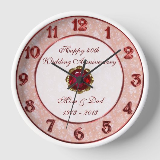 Damask 40th Wedding Jubileum Clock (Voorkant)